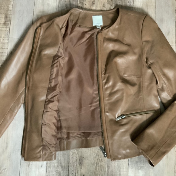 Nordstrom Halogen Soft Leather Jacket Blazer Collarless Brown SZ S - Picture 7 of 12